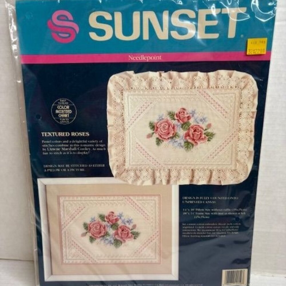 Sunset Needlepoint Kit Textured Roses 12059 Cotton Threads Canvas New Unopened
